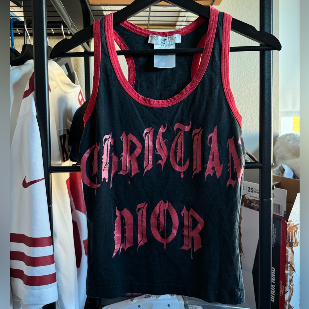 Dior Black Tank Top with Red Trim and Logo